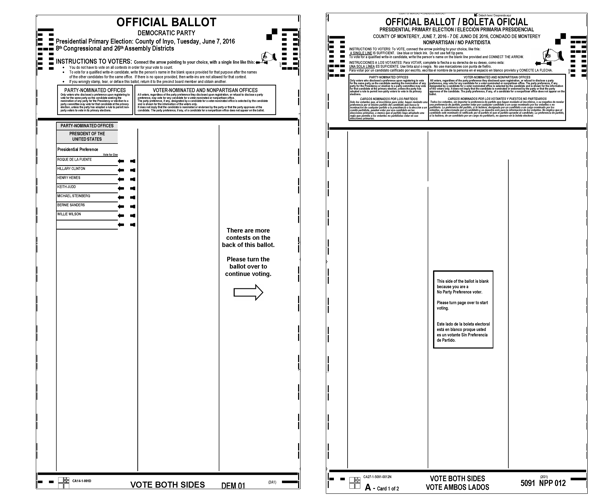 Ballot with a message to turn the ballot over