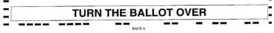 TURN THE BALLOT OVER - all caps across the bottom, with timing marks around it