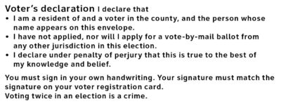 Close-up of voter's declaration section of vote at home template - written in plain language. 
