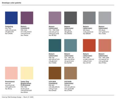 Color swatches for envelopes