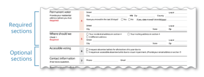 A form excerpt showing required and optional sections using color